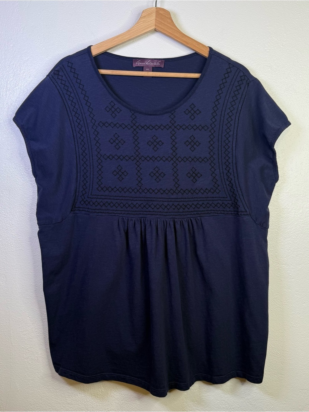 Gloria Vanderbilt Blue Short Sleeve Embroidered Top Women’s Size XXL - Picture 6 of 15
